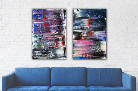 "Serious Moonlight" - Save As A Series - Original PMS Abstract Acrylic Painting Diptych On Canvas - 48" x 36"