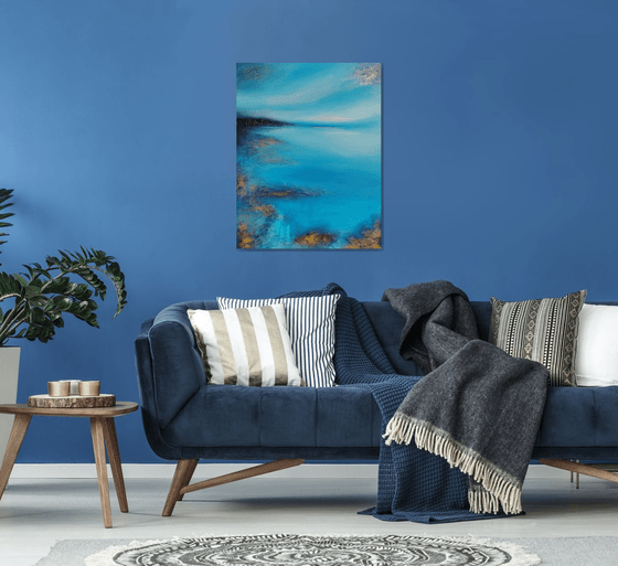 A XL large original modern semi abstract painting "Fifty shades of blue"