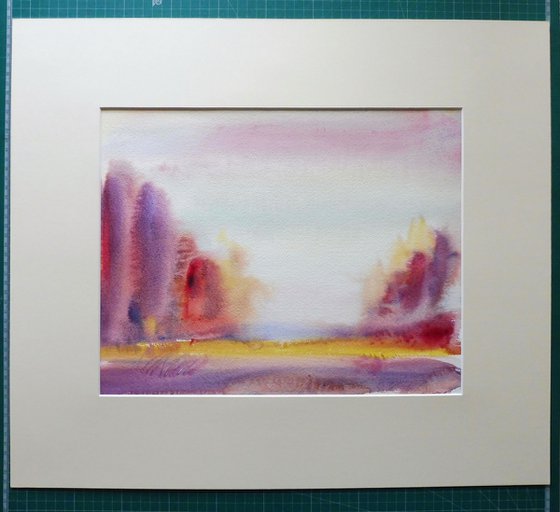 EARLY AUTUMN, Upper Arley. Original impressionistic Watercolour Painting. With mount / mat ready to frame.