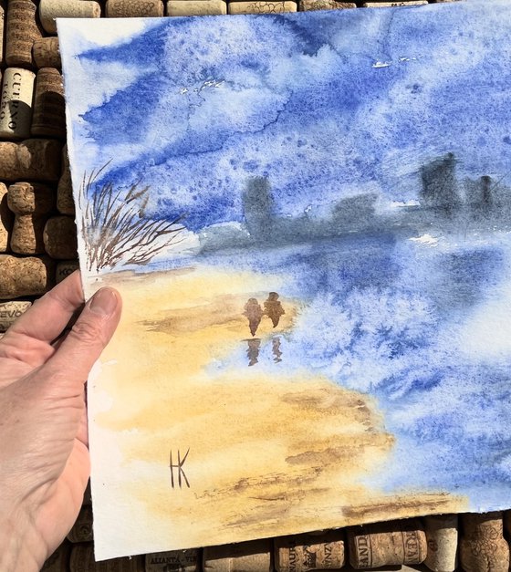 Stroll on the Shore - original watercolor painting
