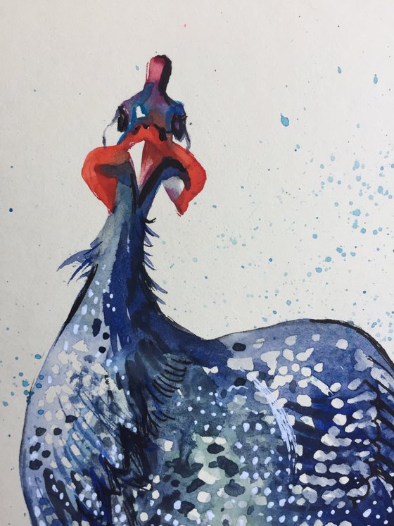 Guinea fowls, double set. Birds painting