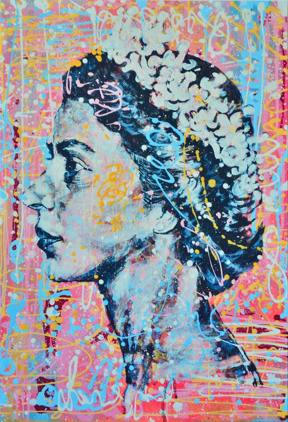 Queen Elizabeth II - Collage Art on the Aquarella Fine art paper