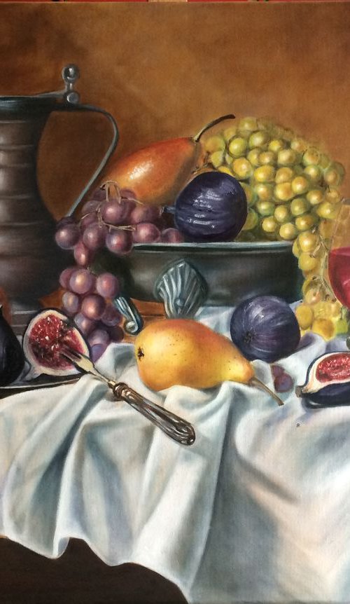 Still life wine and fruit by Ira Whittaker