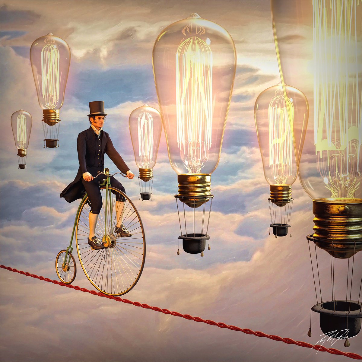 Surrealistic Portrait Giclee Print By Tony Fowler, 29 X 29", Hardwired, Original Artwork