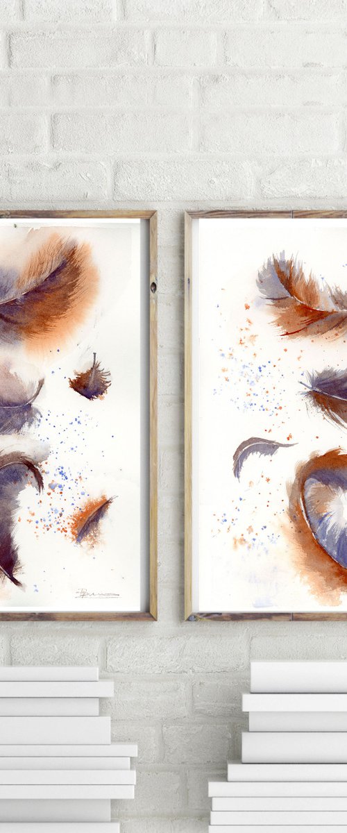 Set of 2 feathers (9"x12")x2 by Olga Tchefranov (Shefranov)