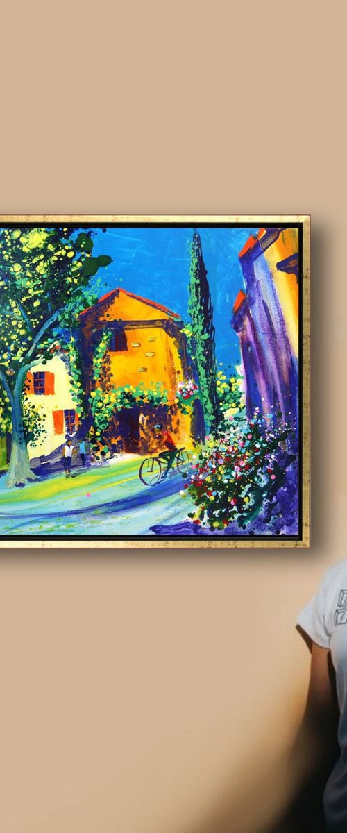 'MIDDAY IN A PROVENCE VILLAGE' - Large Acrylics Painting on Canvas by Ion Sheremet