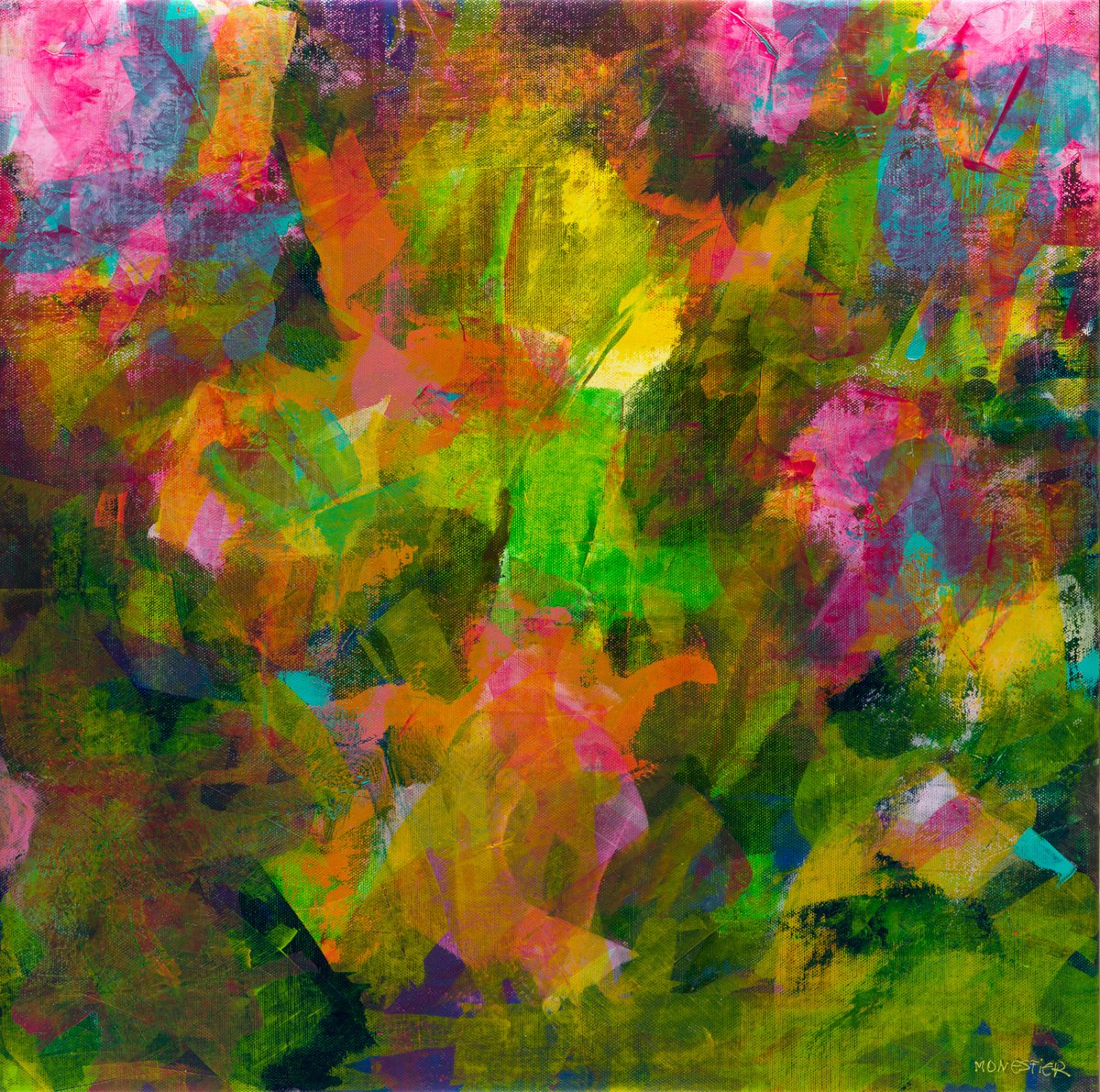 Abstract Acrylic Painting By Fabienne Monestier, 24 X 24, Colored Shapes N°2, Original Artwork