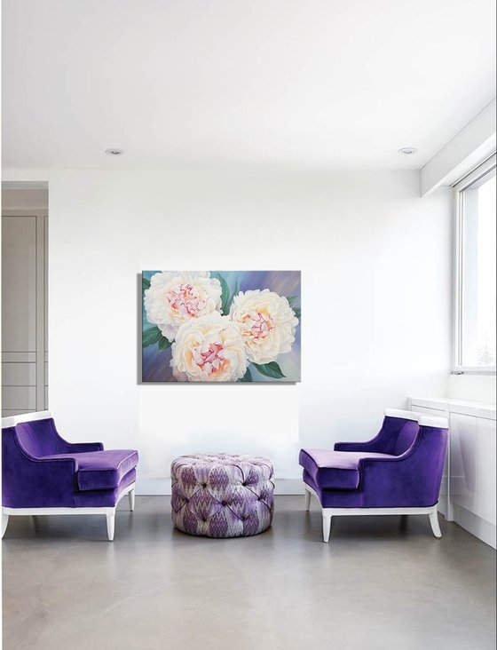 "Summer charm", white peonies painting, floral art