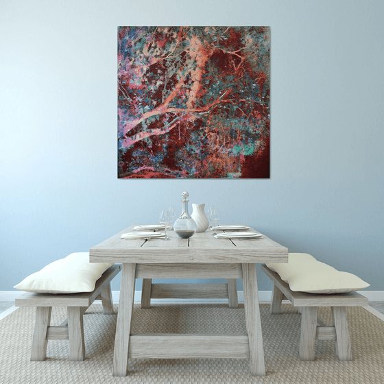 Oxidized burgundy tree leaves