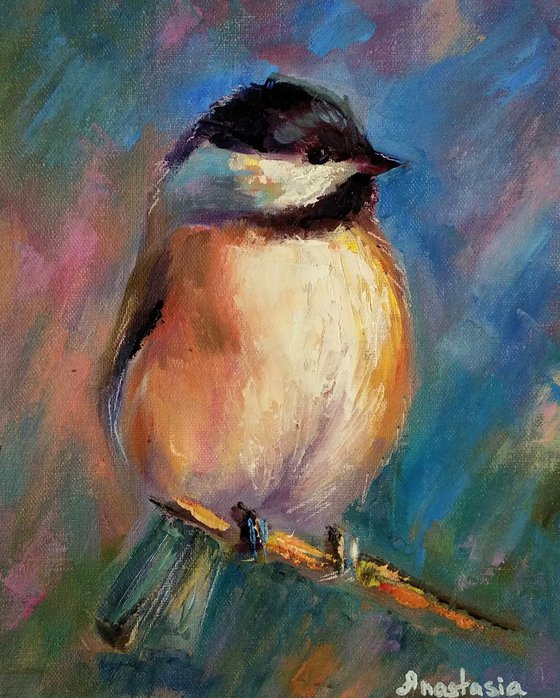 Garden Birds Black Capped Chickadee Nature Painting