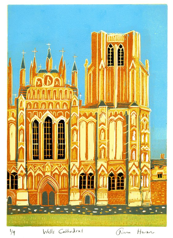 Wells Cathedral, Somerset. Limited Edition linocut