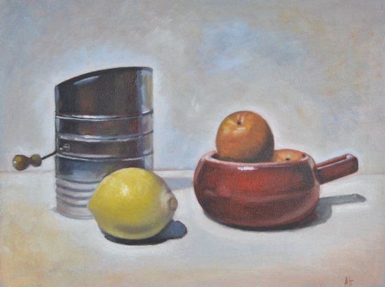 peaches and lemon still-life