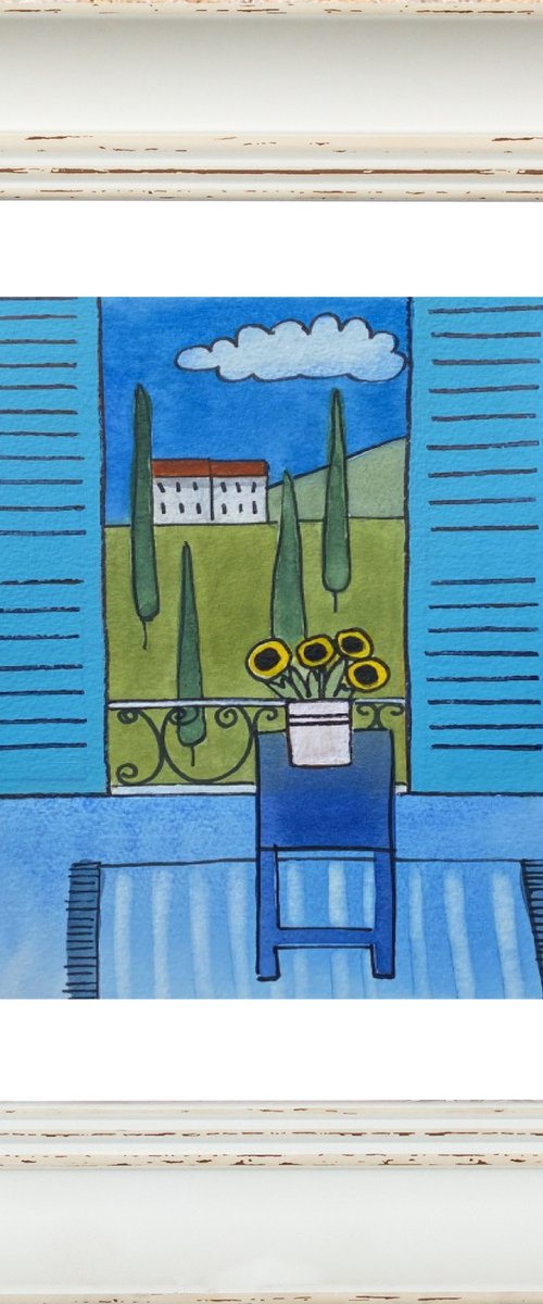 Blue Shutters in Tuscany by Jan Rippingham
