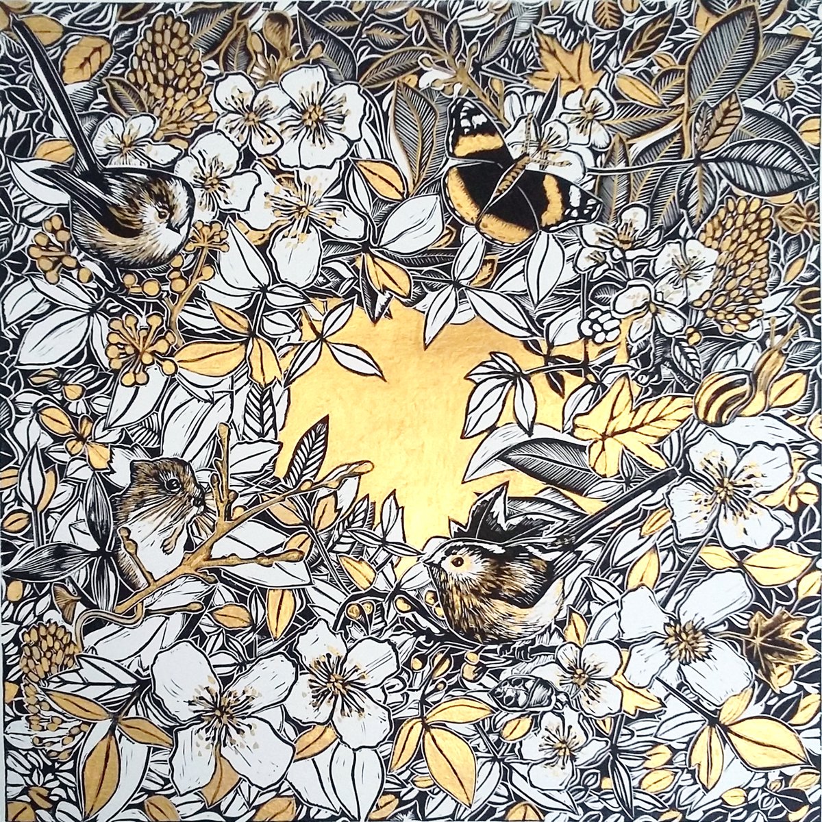 Illustrative Animal Linocut By Carolynne Coulson, 17 X 17, Tiny Fairy Tales, Original Artwork