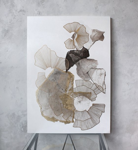"Voile 3" Abstrat gold gray acrylic art