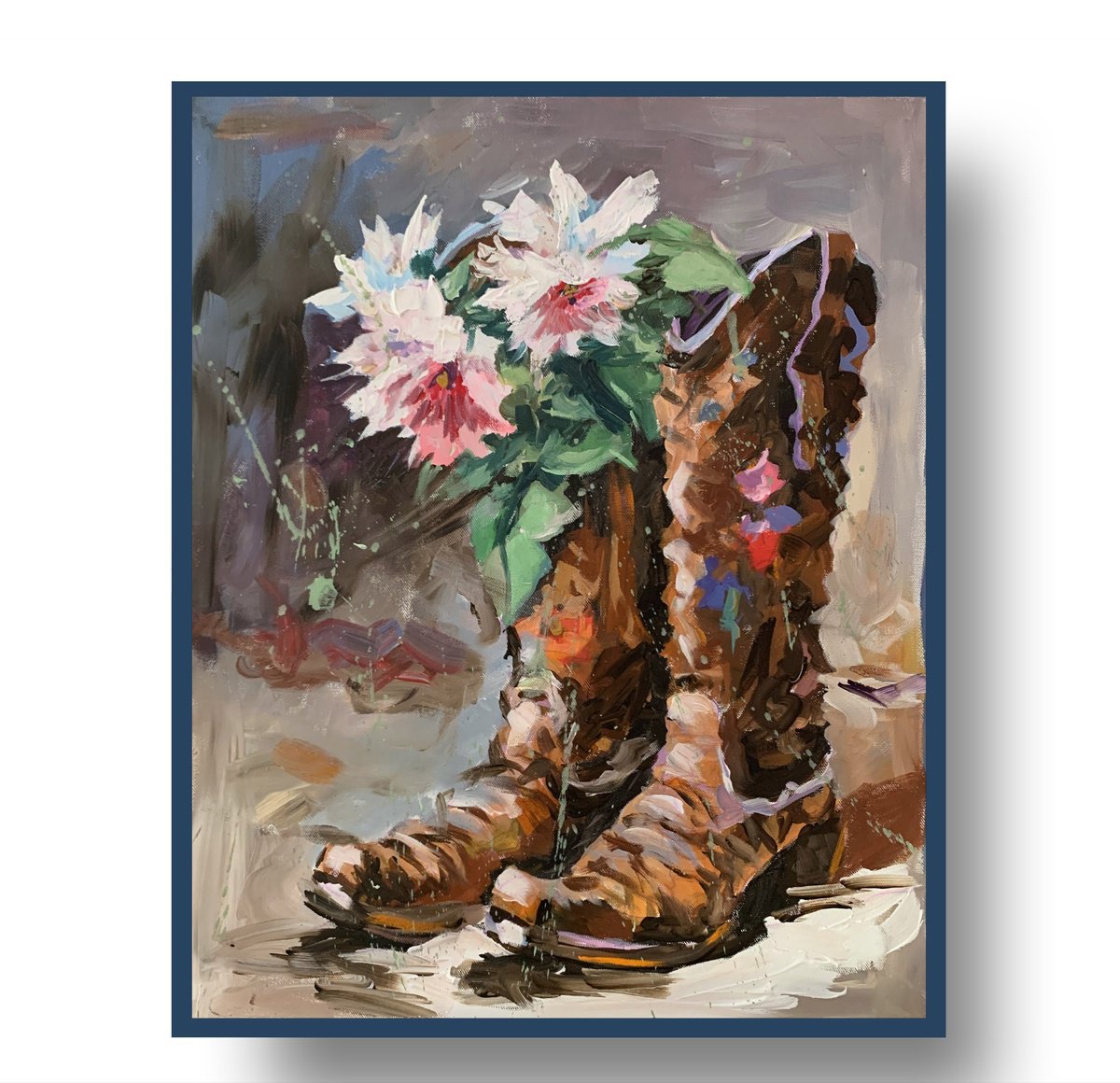 Cowboy Boots With Flowers. By Vita Schagen, 16 X 20, Artwork For Sale On Artfinder