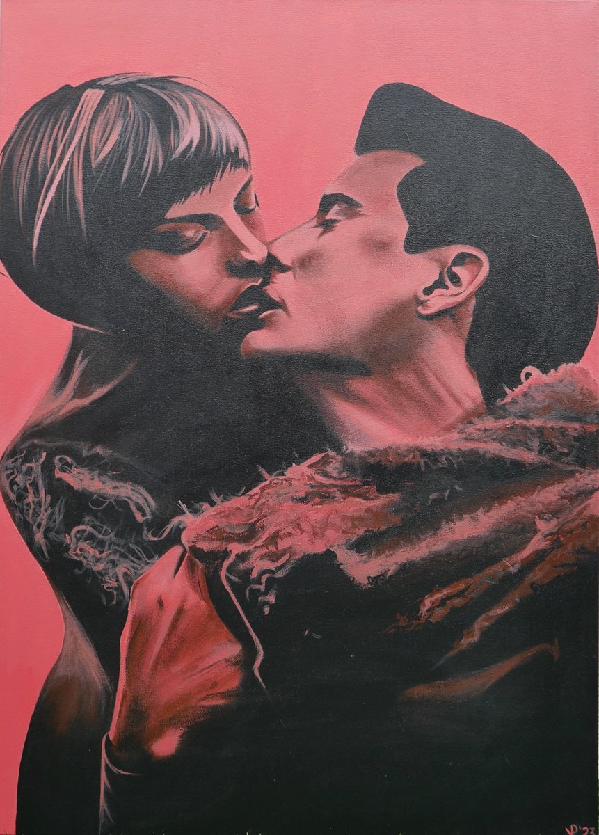 Photorealistic Portrait Acrylic Painting By Vladyslava Proshchenko, 20 X 28", Love And Kiss, Original Artwork
