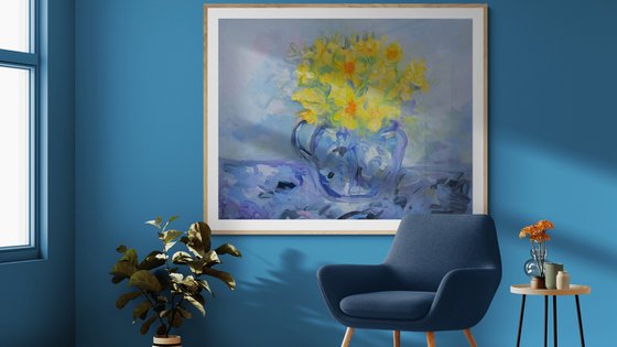 Daffodils in Blue Jug
