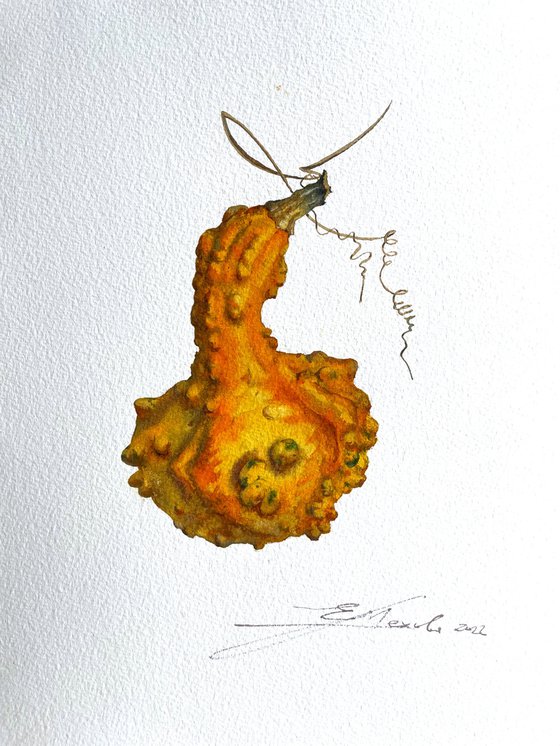 Watercolor with orange pumpkin