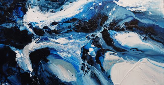 Hamptons Rush 190cm x 100cm Blue White Abstract Art