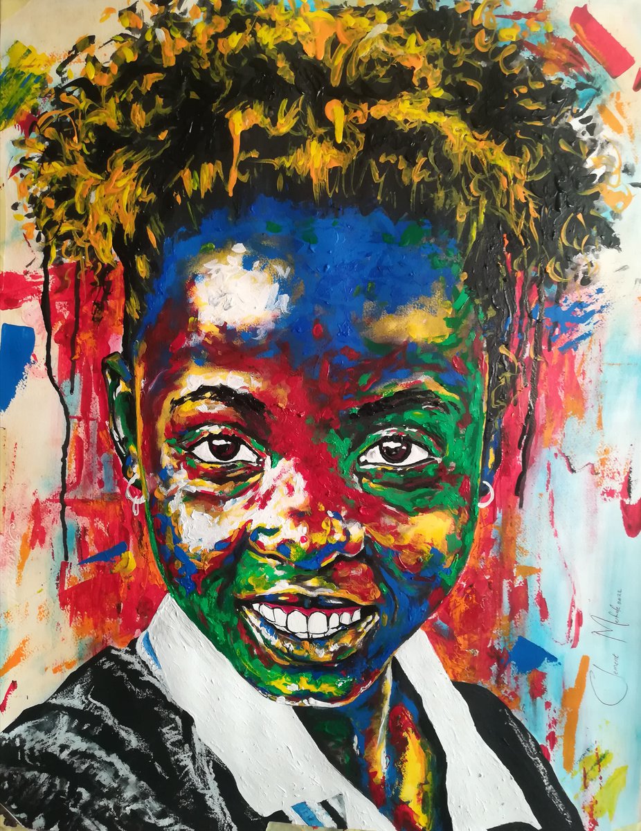 Impressionistic Portrait Painting By Clement Mohale, 20 X 26, Golden Smile, Original Artwork