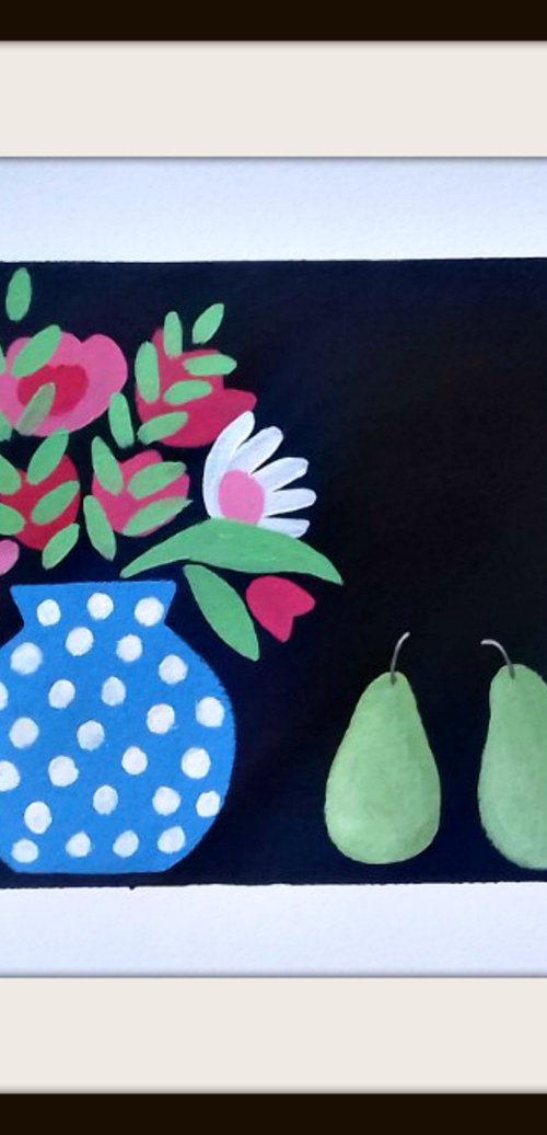 Flowers and 2 Pears by Jan Rippingham