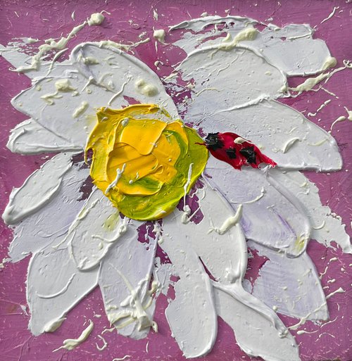 Daisy Ladybug - original oil impasto painting by Halyna Kirichenko