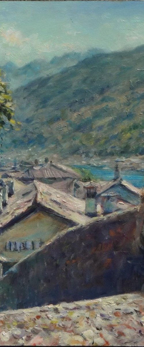 Rooftops. One-of-a-Kind Oil Painting on Board. Unframed. by Gerry Miller