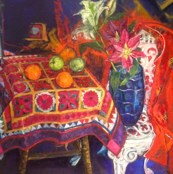 Still life with red Kimono and Chair