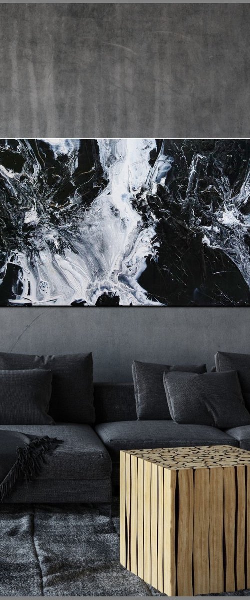 Black Cotton Candy 200cm x 80cm Black White Abstract Art by Franko