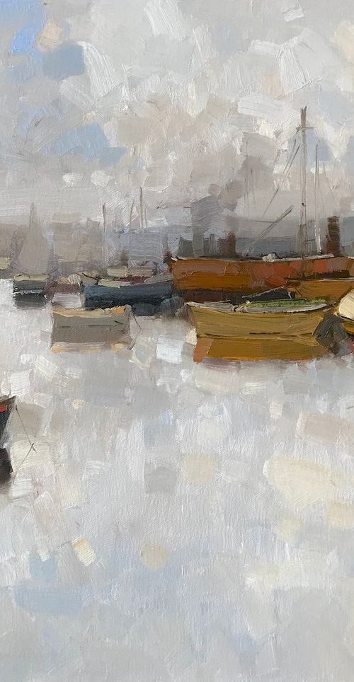 Harbor, Original oil painting, Handmade artwork, One of a kind by Vahe Yeremyan