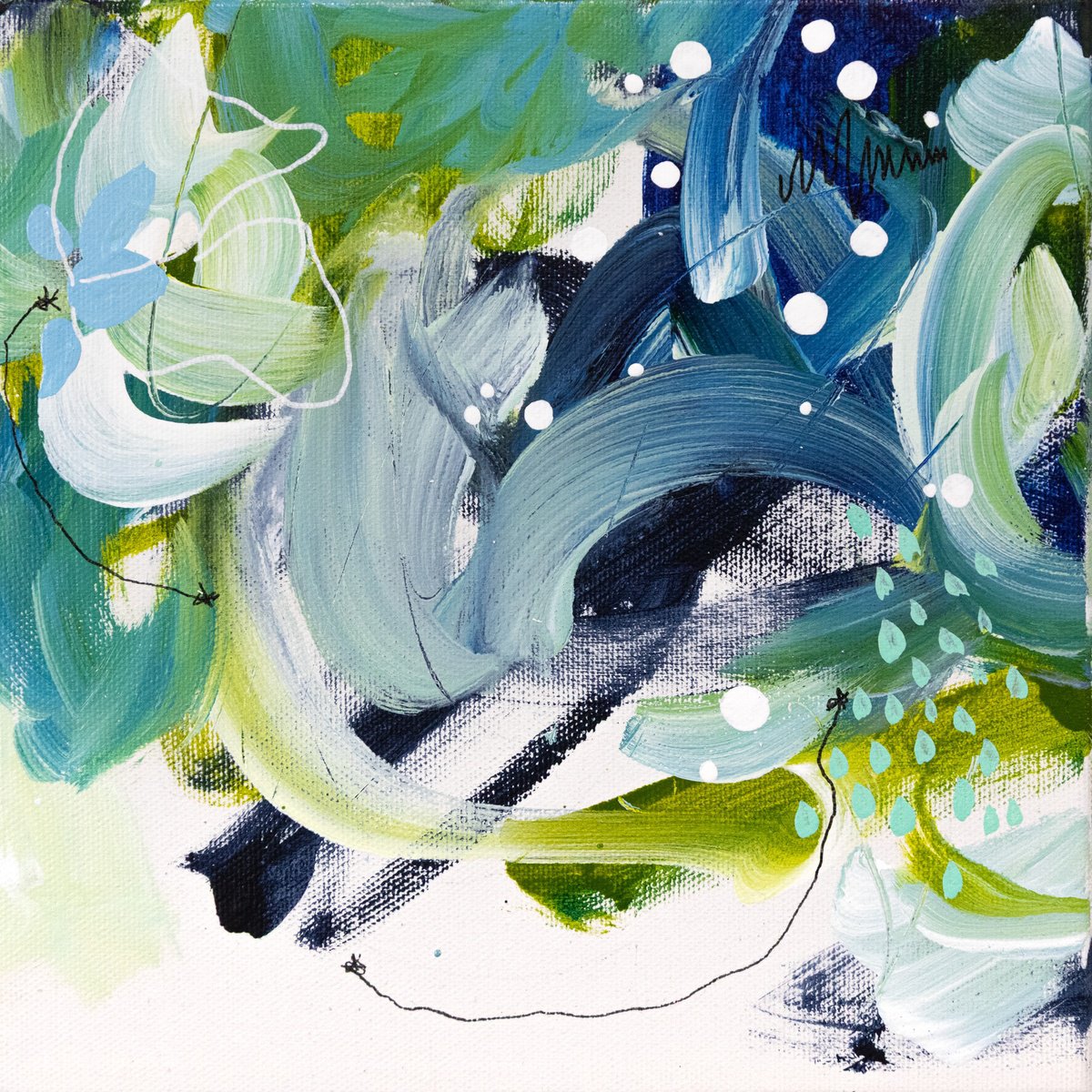 Expressive Botanical Acrylic Painting By Chantal Proulx, 8 X 8, Sous Ta Caresse Je Fremis, Original Artwork