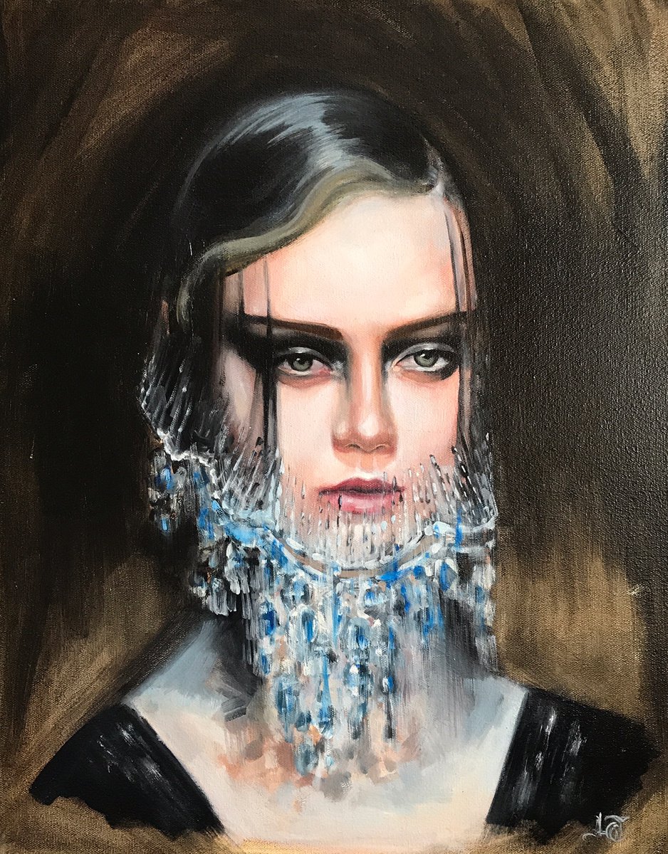 Impressionistic Portrait Oil Painting By Anastasia Terskih, 16 X 20, Darkness, Original Artwork