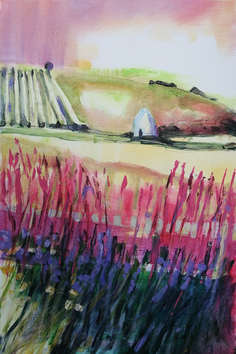 Expressive Landscape Acrylic Painting By Olga David, 16 X 24", Trullo At The Ghost Mill, Original Artwork