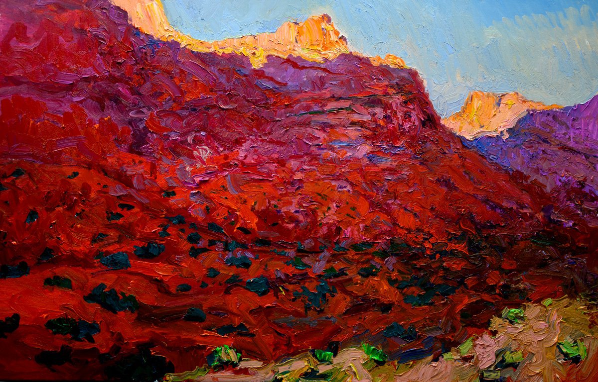 Expressive Landscape Oil Painting By Suren Nersisyan, 36 X 24", Evening Shade, Original Artwork