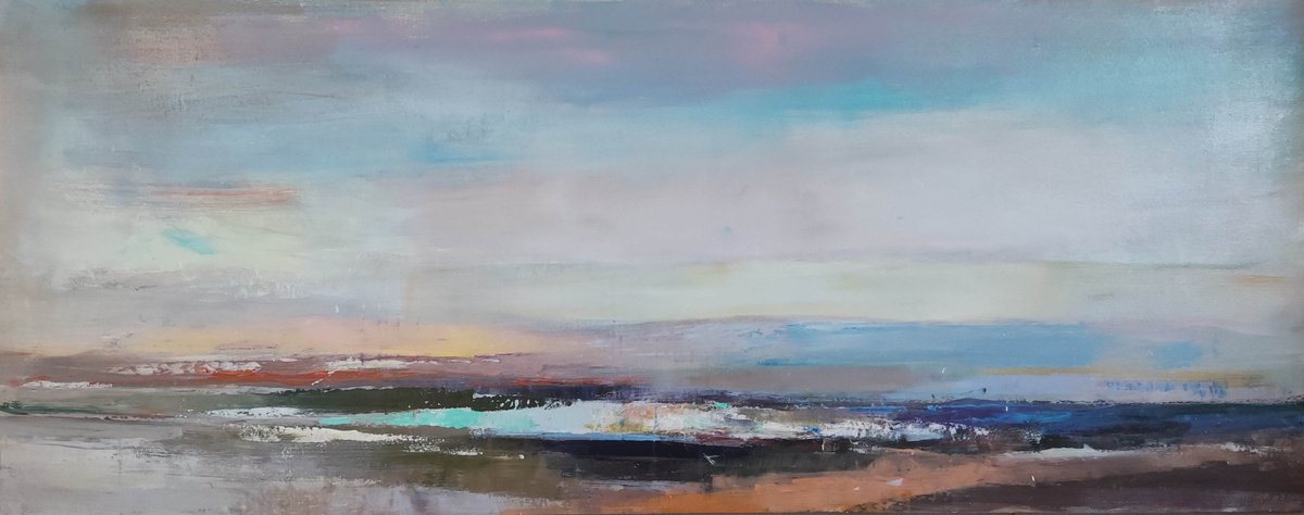 Organic Landscape Acrylic Painting By Viktoria Shvoren, 63 X 25", Splashes, Original Artwork