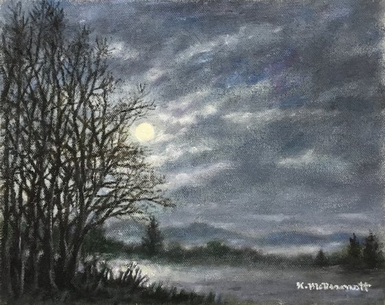 Fog and Moonlight - oil 8X10 (SOLD)