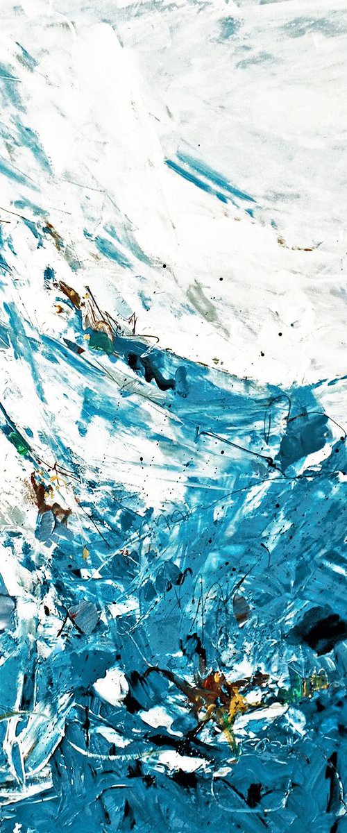 The Squid : an abstract of the sea with squid tossing around in the blue water. by Irene Wilkes