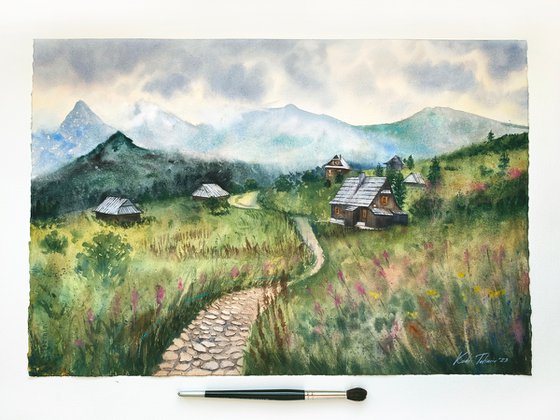 Wooden Cottages Over Tatra Mountains 56x38