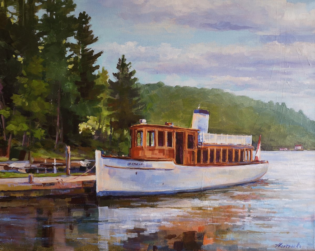 Impressionistic Landscape Acrylic Painting By Alexander Koltakov, 20 X 16, Resting On The Lake, Original Artwork