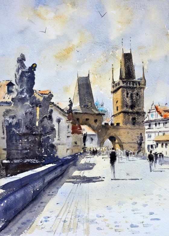 High sun at Charles bridge Prague 25x36 cm 2022