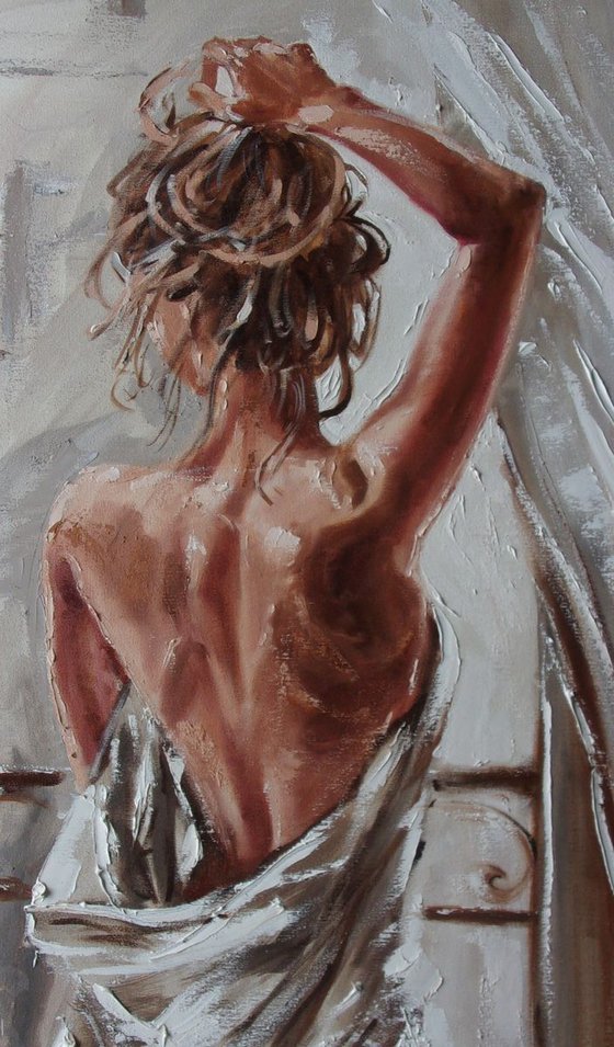 " WHERE IS MY COFFEE ? " - 50x70cm original oil painting on canvas, gift, palette kniffe