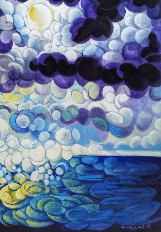 Full Moon (80x90cm, cubism, oil painting, ready to hang)
