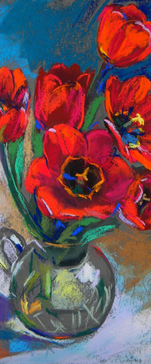 Bouquet of red tulips by Liudmyla Chemodanova