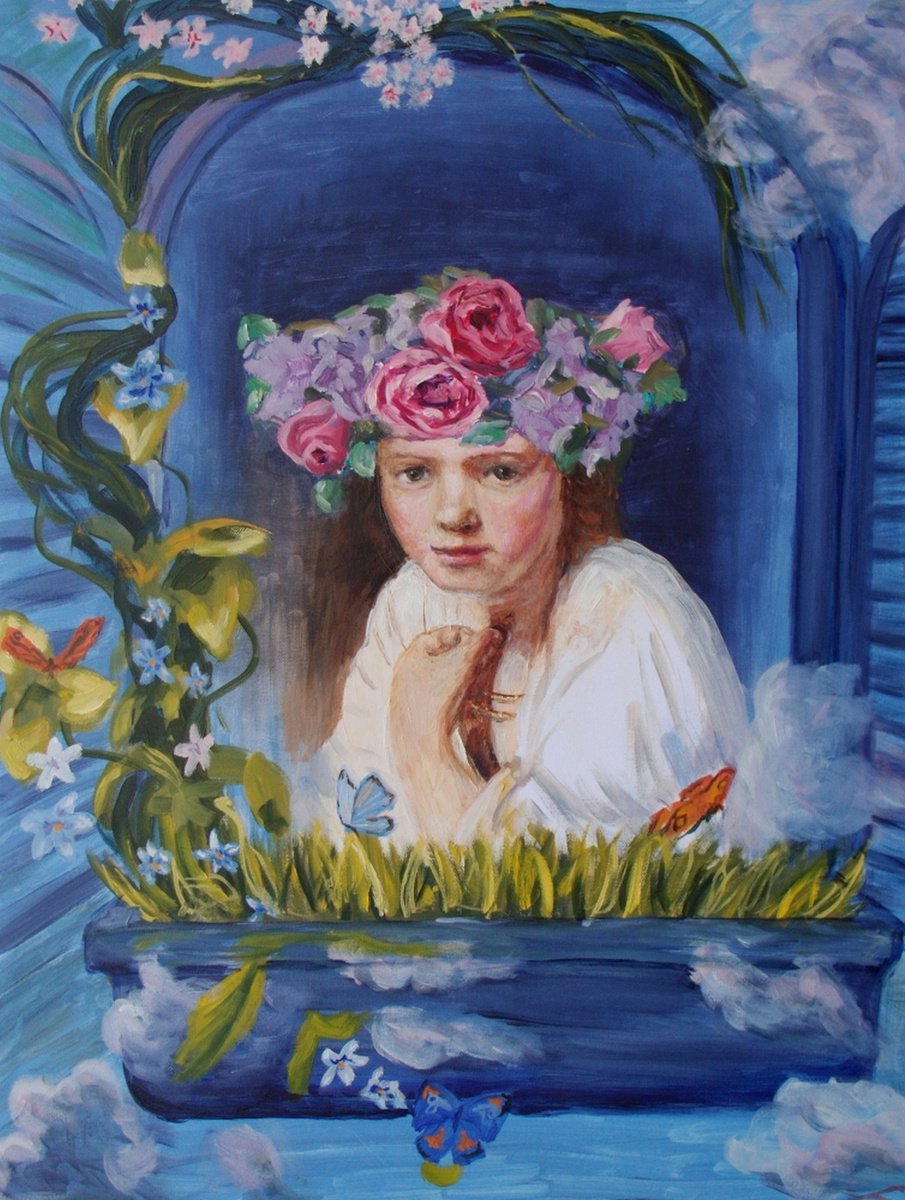 Girl at a window, floral style by Elena Sokolova