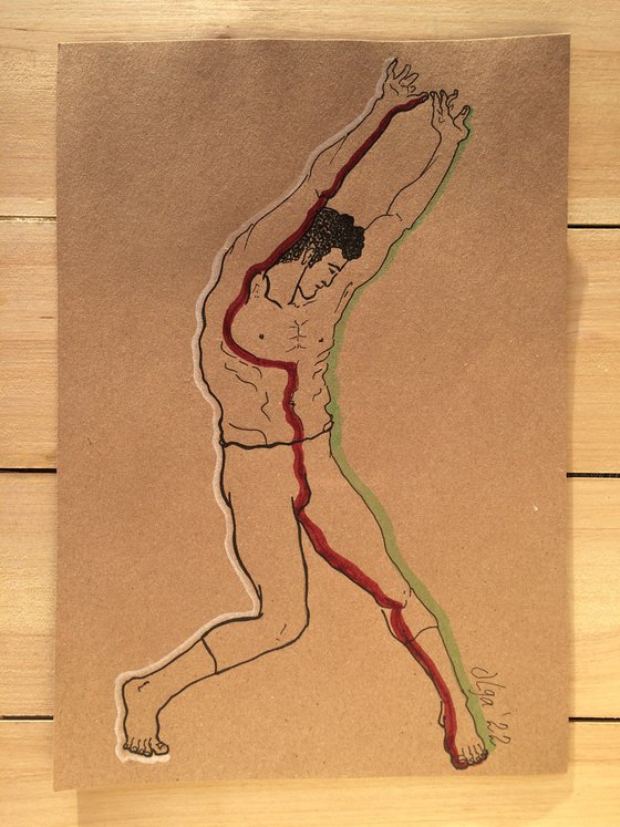 Male dancer - Figure study mixed media drawing