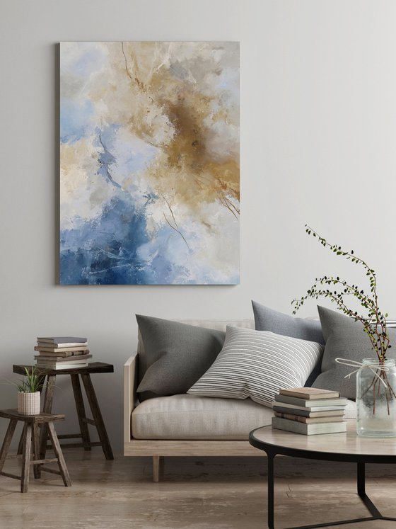 "Sensitive air" Blue and caramel abstract art