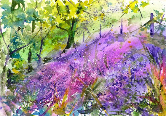 Bluebell wood Painting - Spring Landscape Painting, Spring Floral Landscape, Original Landscape Painting, Original Watercolour Painting, Bluebell Landscape