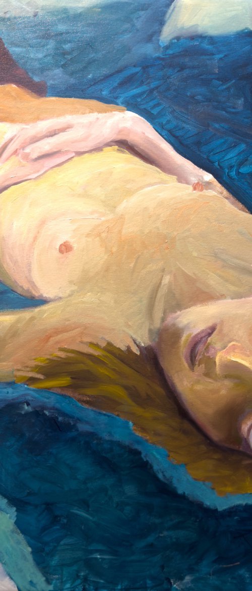 Zomer Nude On Blue Velvet by Ryan  Louder