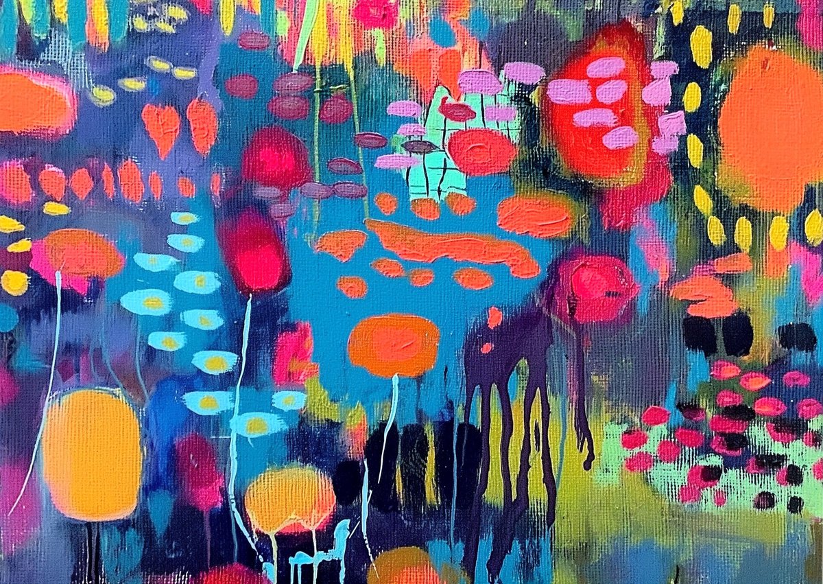 Abstract Acrylic Painting By V+V Kniazievi, 47 X 31", Colorful Day #9, Original Artwork